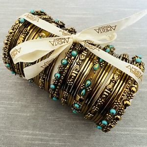New Amrita Singh Turquoise & Gold 36 Piece Bangle Bracelet Set